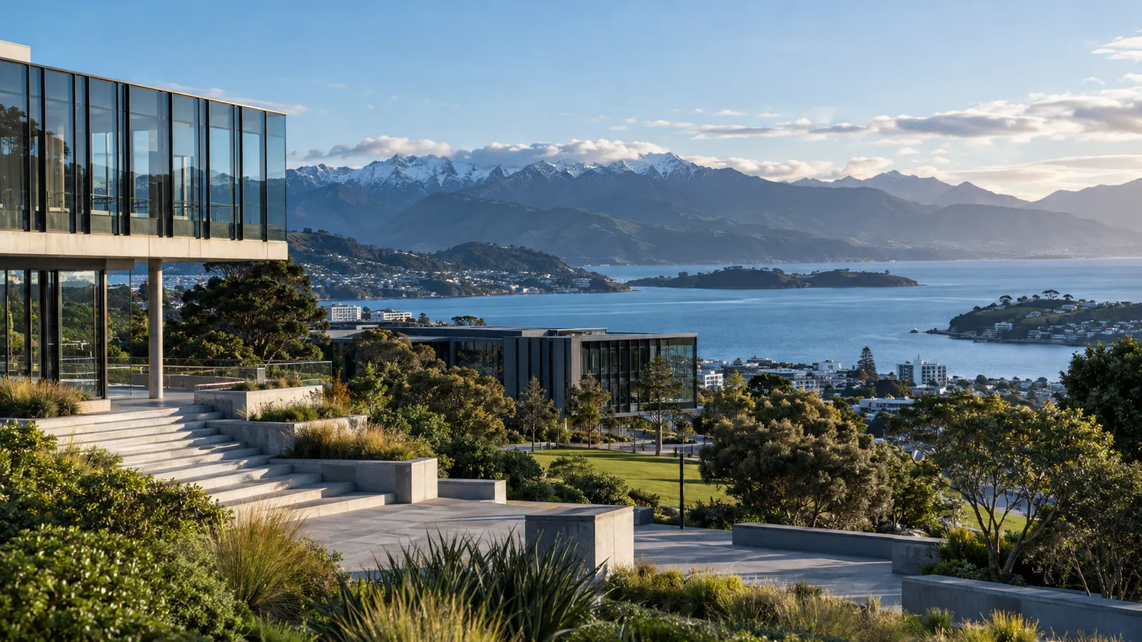 New Zealand university and landscape